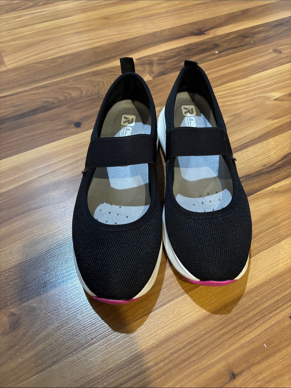 Ryka Black Mary Jane Slip-On Flats with Pink Toe Accent